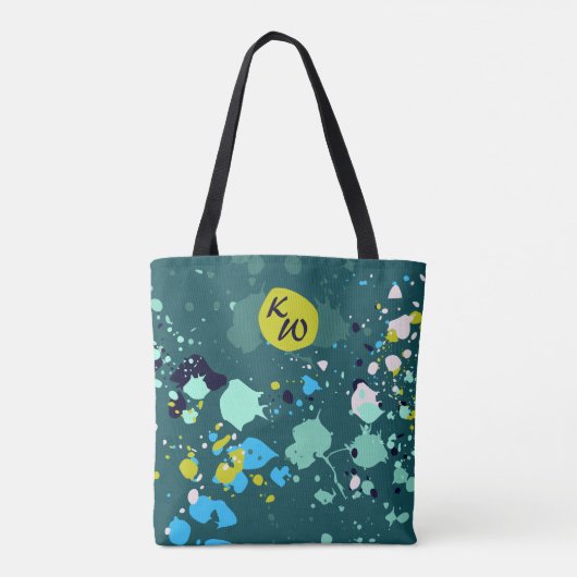 Tote Bag Cool Green Paint Splatter initial (Dos)