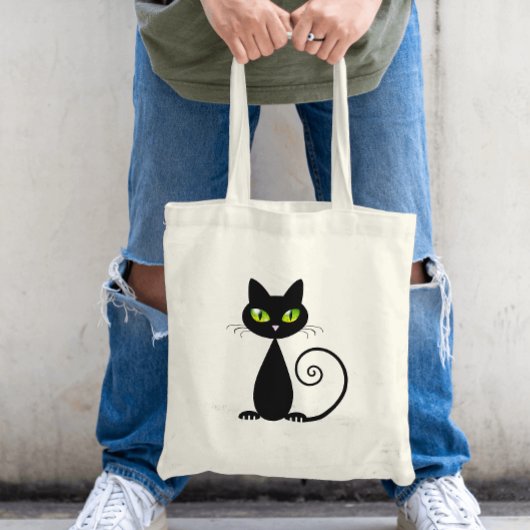 Tote Bag Cool mignon assise Chat noir avec yeux verts