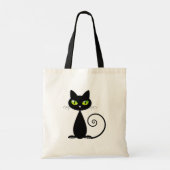 Tote Bag Cool mignon assise Chat noir avec yeux verts (Dos)