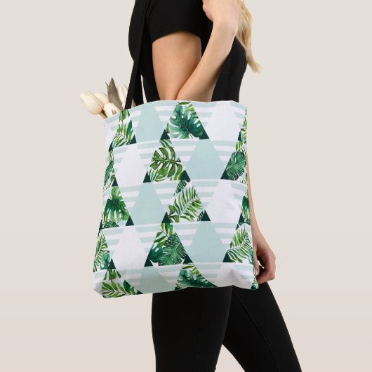 Tote Bag Cool Mint Green Tropical Triangles Motif (De près)