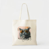 Tote Bag Cool moderne de chat Grunge Nom et photo (Devant)