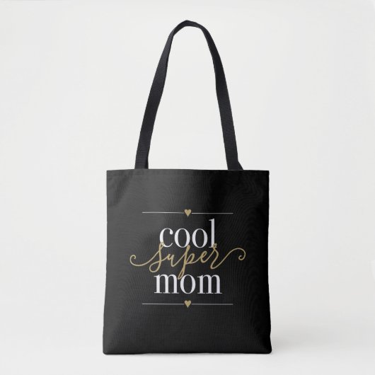 Tote Bag Cool Noir Et Or Super Maman Moderne Élégant (Devant)