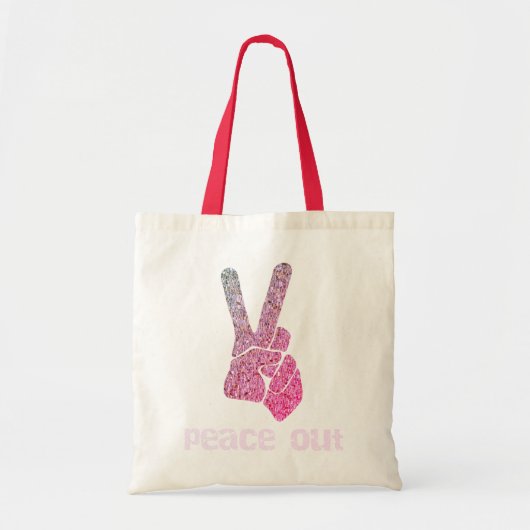 Tote Bag Cool Peace Out Pink Faux Parties scintillant Rétro (Devant)