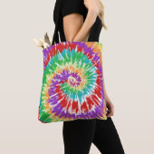 Tote Bag Cool Rouge Vert Jaune Bois Rave Tie Dye (De près)