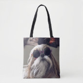 Tote Bag Cool Shih Tzu cheveux longs Lunettes de soleil vin (Devant)
