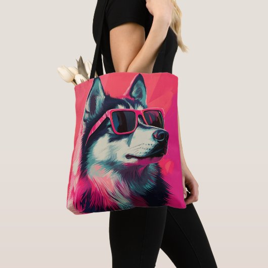 Tote Bag Cool Siberian Husky dog with sunglasses (De près)