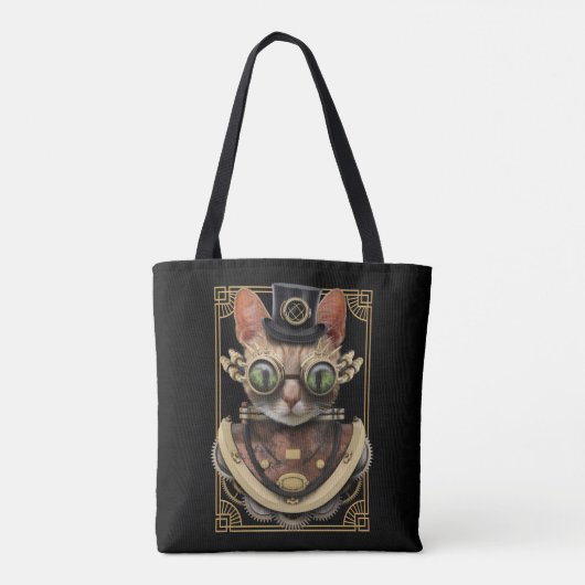 Tote Bag Cool Steampunk Orange Tabby Chat avec nom (Dos)