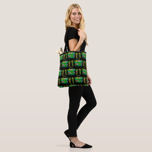 Tote Bag Cool Tropical Summer Accessories Pattern Black (Sur le modèle)