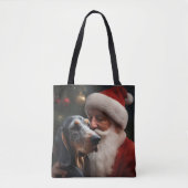 Tote Bag Coonhound Bluetick avec Noël au Père Noël (Devant)