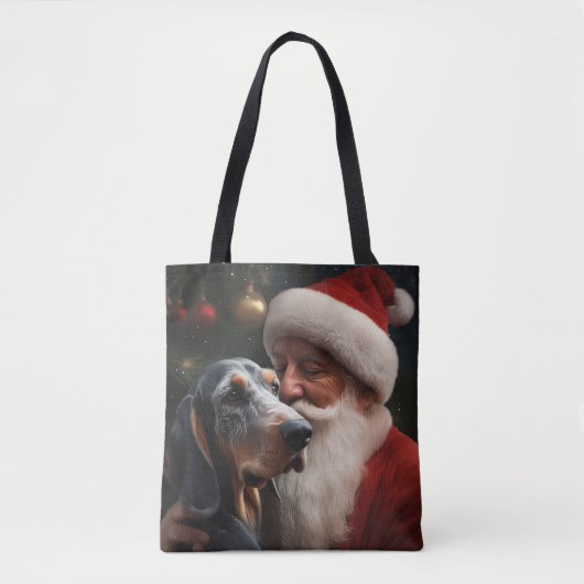 Tote Bag Coonhound Bluetick avec Noël au Père Noël (Devant)