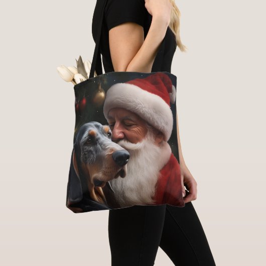 Tote Bag Coonhound Bluetick avec Noël au Père Noël (De près)