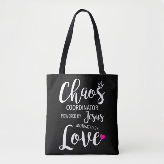 Tote Bag Coordinateur Chaos Enseignant Powered By Jesus Mot (Devant)