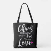 Tote Bag Coordinateur Chaos Enseignant Powered By Jesus Mot (Dos)