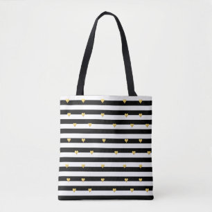 Tote Bag Copie de coeurs et de rayures de feuille d'or