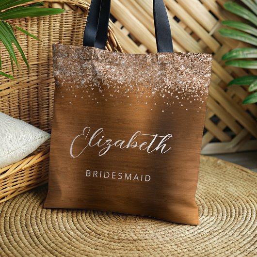 Tote Bag Copper Glam Metallic Script Bridesmaid