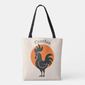 Tote Bag Coq comique avec soleil orange (Dos)