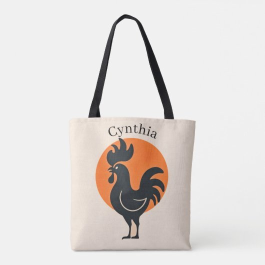 Tote Bag Coq comique avec soleil orange (Dos)