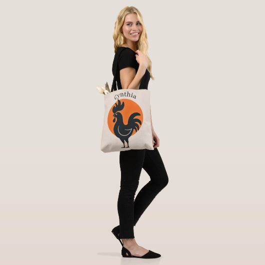 Tote Bag Coq comique avec soleil orange (Sur le modèle)