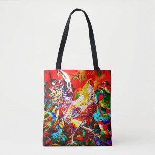 Tote Bag "Coq et colibris d'un matin le plus coloré"
