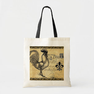 Tote Bag Coq français vintage sur la toile de jute