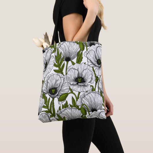 Tote Bag Coquelicots blancs sur fond blanc (De près)