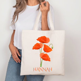 Tote Bag Coquelicots rouges, fleur du mois d'août