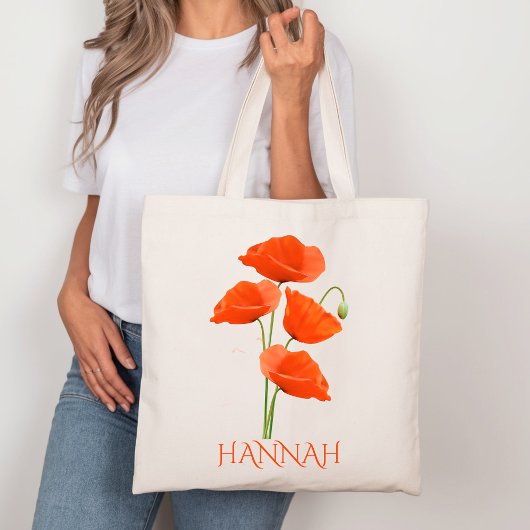 Tote Bag Coquelicots rouges, fleur du mois d'août