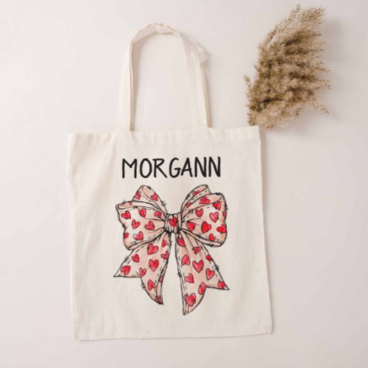 Tote Bag Coquette Bow Red Hearts