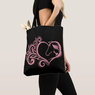 Tote Bag Coquette Coeur rose Cheval Fille Feminine Élégante