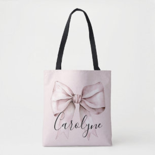 Tote Bag Coquette esthétique arc rose Nom personnalisé