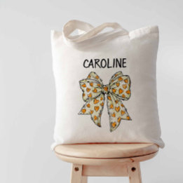 Tote Bag Coquette Fantaisiste Cœur Ruban Orange Jaune