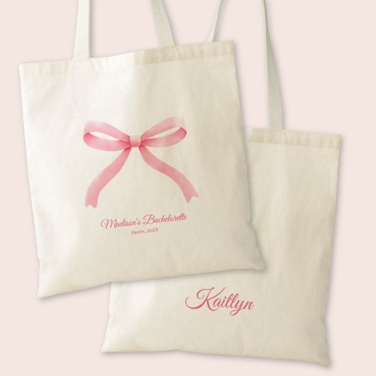 Tote Bag Coquette Fille Bow Rose Bachelorette Personnalisée
