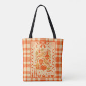 Tote Bag Coquette Orange Folk Art Plaid (Dos)