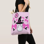 Tote Bag Coquette Pink Halloween Witchitt Ghost Monogramme (De près)