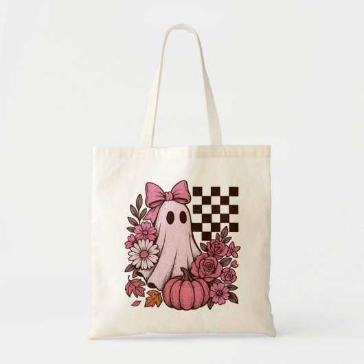 Tote Bag Coquette rose rétro Fille fantôme avec Bow Hallowe (Devant)