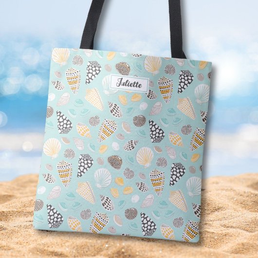 Tote Bag Coquillages à motif élégant menthe