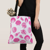 Tote Bag Coquillages - Fuchsia rose et blanc (De près)