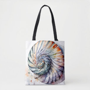 Tote Bag Coquille de coquillage Nautilus Design 357 Aquarel