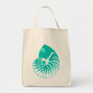Tote Bag Coquille de Nautilus - turquoise, aqua et blanc
