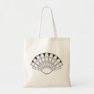 Tote Bag Coquille Saint-Jacques Coquillage Minimaliste Noir