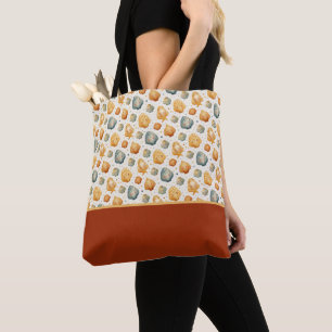 Tote Bag Coquilles Kawaii Jaune et Bleu Bloc de Couleurs Fl