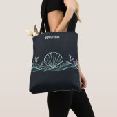 Tote Bag Coquilles sur fond vert foncé (De près)