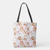Tote Bag Corail avec les coquilles et le motif de crabes (Dos)