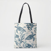 Tote Bag Corail bleu Feuille Art (Devant)