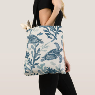 Tote Bag Corail bleu Feuille Art