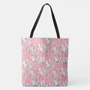 Tote Bag Corail, coquillages blancs et roses, arrière - pla