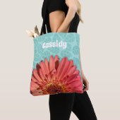 Tote Bag Corail couleur Gerbera Daisy Photo Mint Vert (De près)