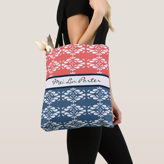Tote Bag Corail et Flore bleue (De près)