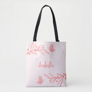 Tote Bag Corail rose floral romantique élégant