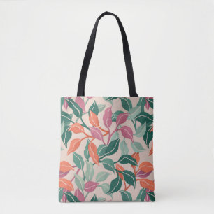 Tote Bag Corail vert botanique chic feuille tropicale au qu